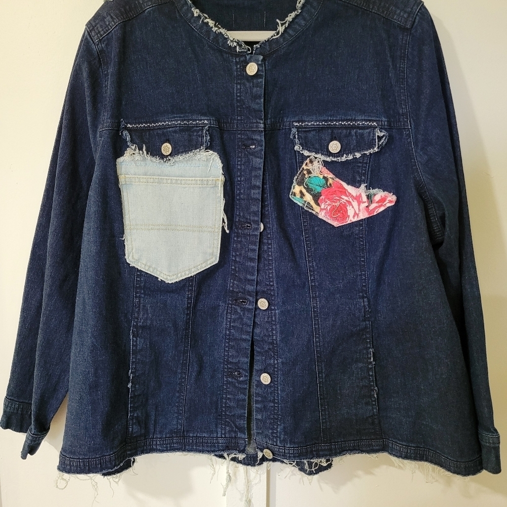 Sassy Britches Women's Denim Jacket with Floral Patch - Picture 4 of 16